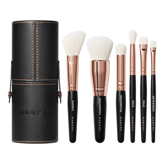 Morphe Rose Away Makeup Brushes – 6 Piece Eye & Face Brush Set with Case