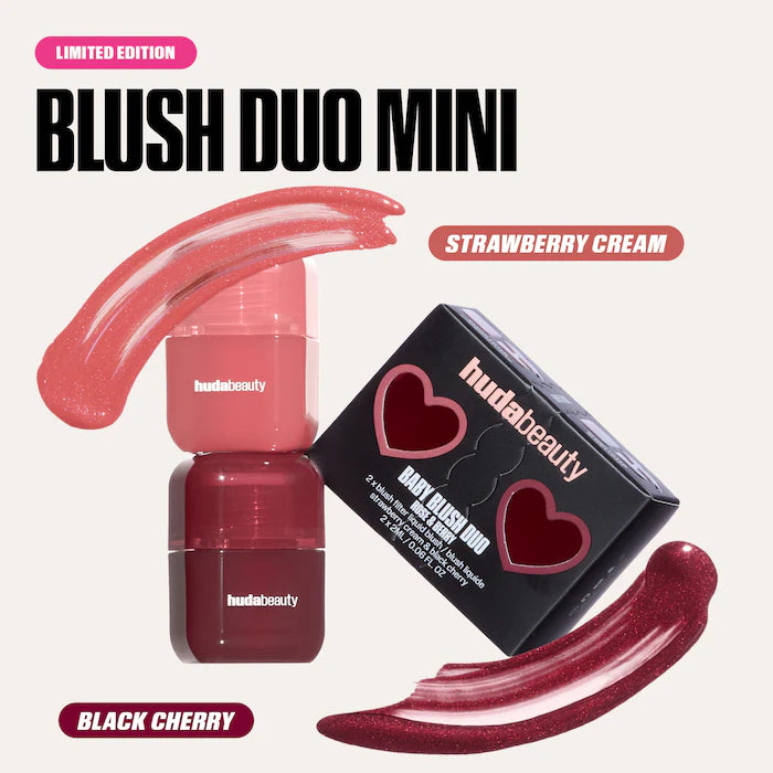 Huda Beauty Mini Baby Blush Duo Set open compact shade swatch close up

