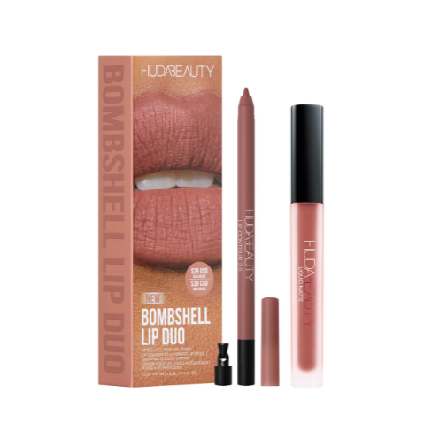 Huda Beauty Bombshell Lip Liner Liquid Lipstick Set pinky nude matte lip duo Pakistan
