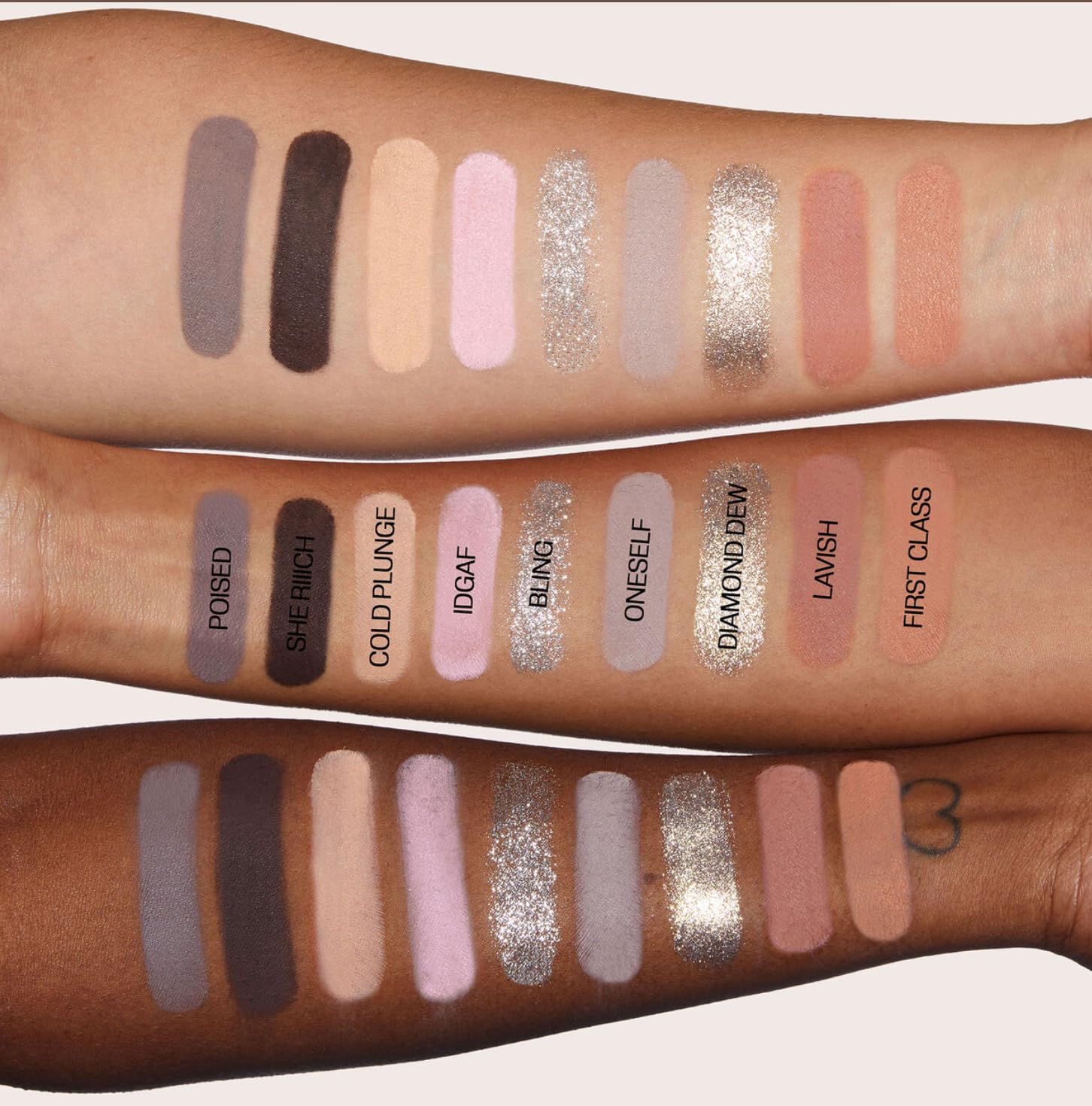 Huda Beauty Icy Nude Eyeshadow Palette biodegradable glitter trichrome shades
