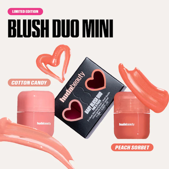 Huda Beauty Mini Baby Blush Duo Set Strawberry Cream Black Cherry shade duo
