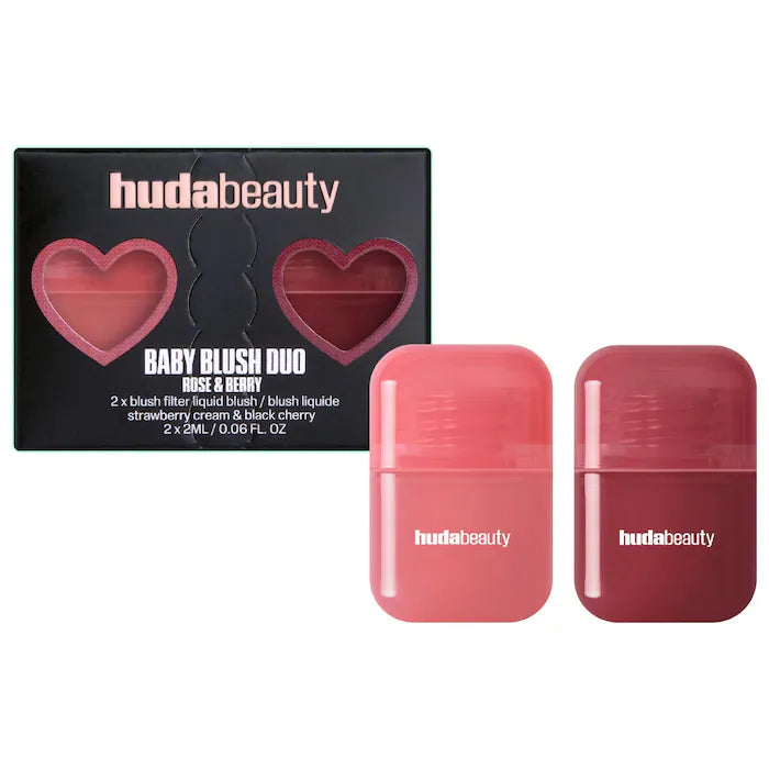 Huda Beauty Mini Baby Blush Duo Set creamy buildable liquid blush texture
