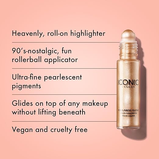 Iconic London Rollaway Glow Highlighter 8ml rollerball applicator close up
