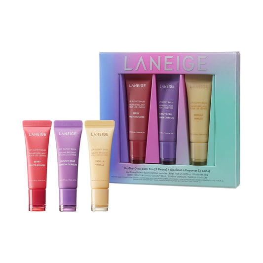 LANEIGE On-the-Glow Lip Balm Trio three lip balms Korean lip care set Pakistan
