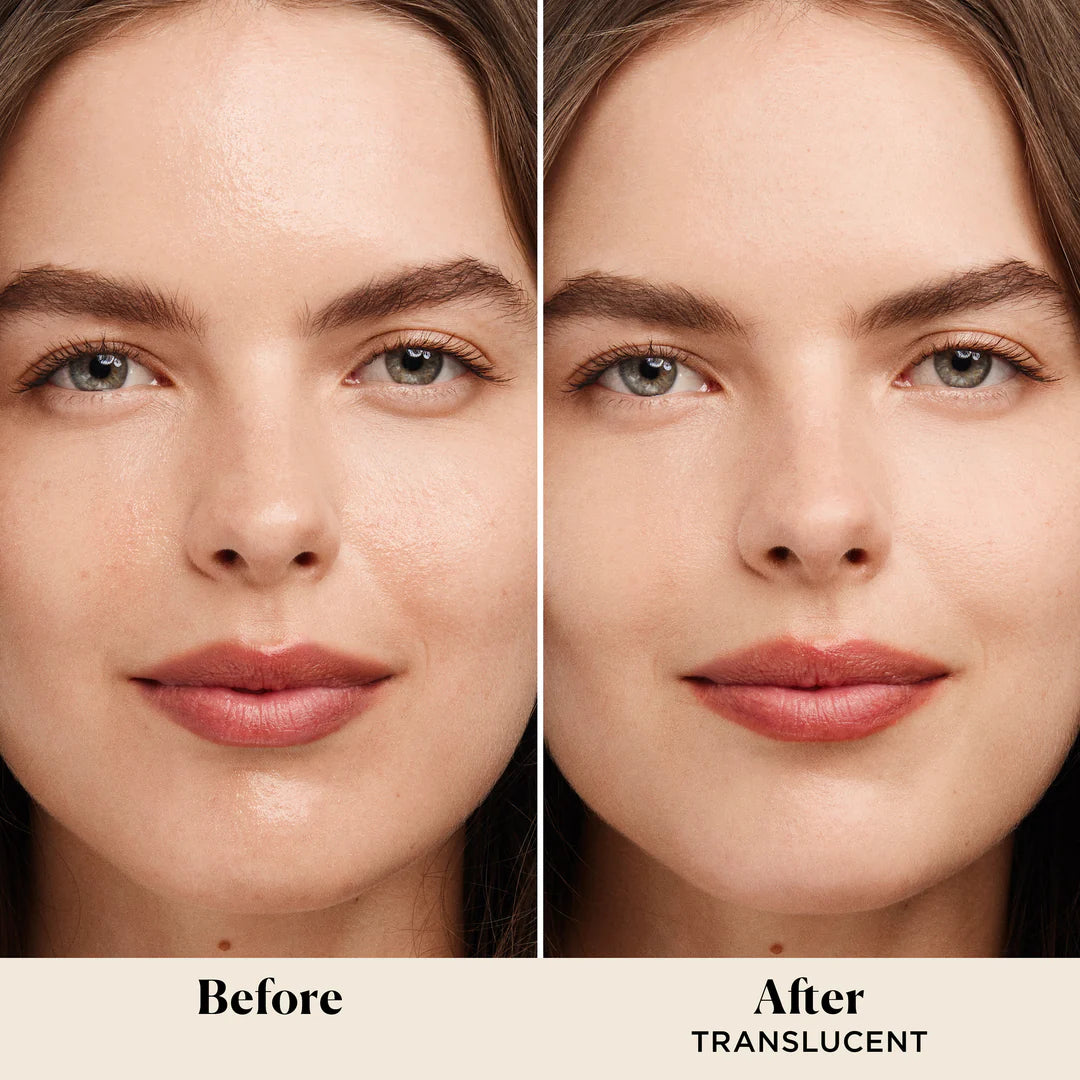 Laura Mercier Translucent Setting Powder before and after airbrushed skin finish
