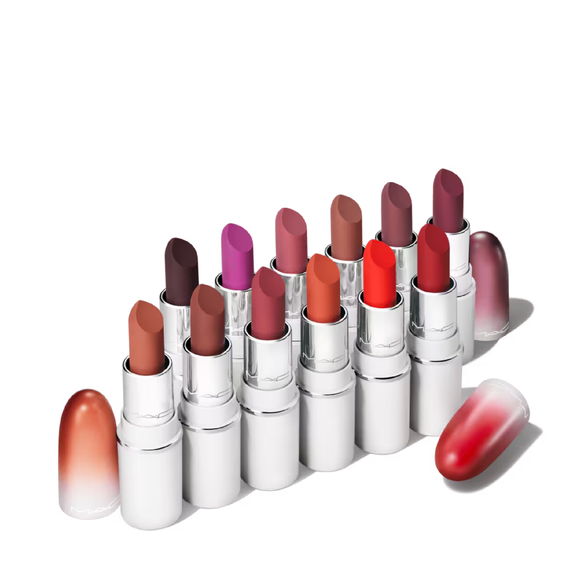MAC Mini Powder Kiss Lipstick set 12 shades bold subtle nudes pinks mauves
