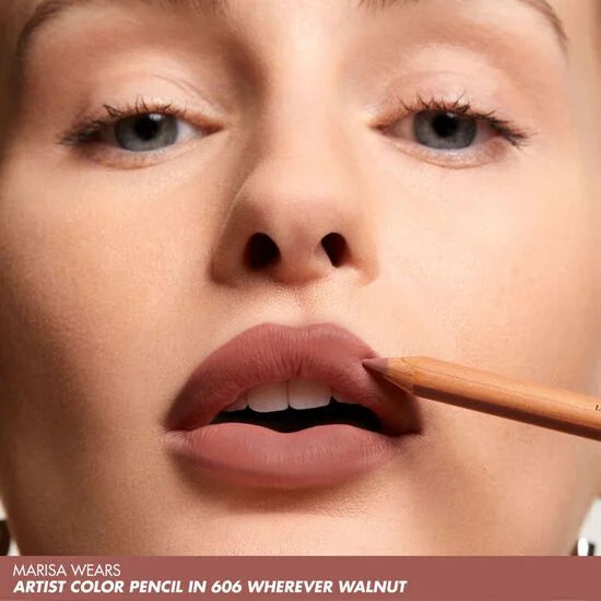 MAKE UP FOR EVER Artist Color Pencil Lip Liner 606 swatch warm walnut shade on lips