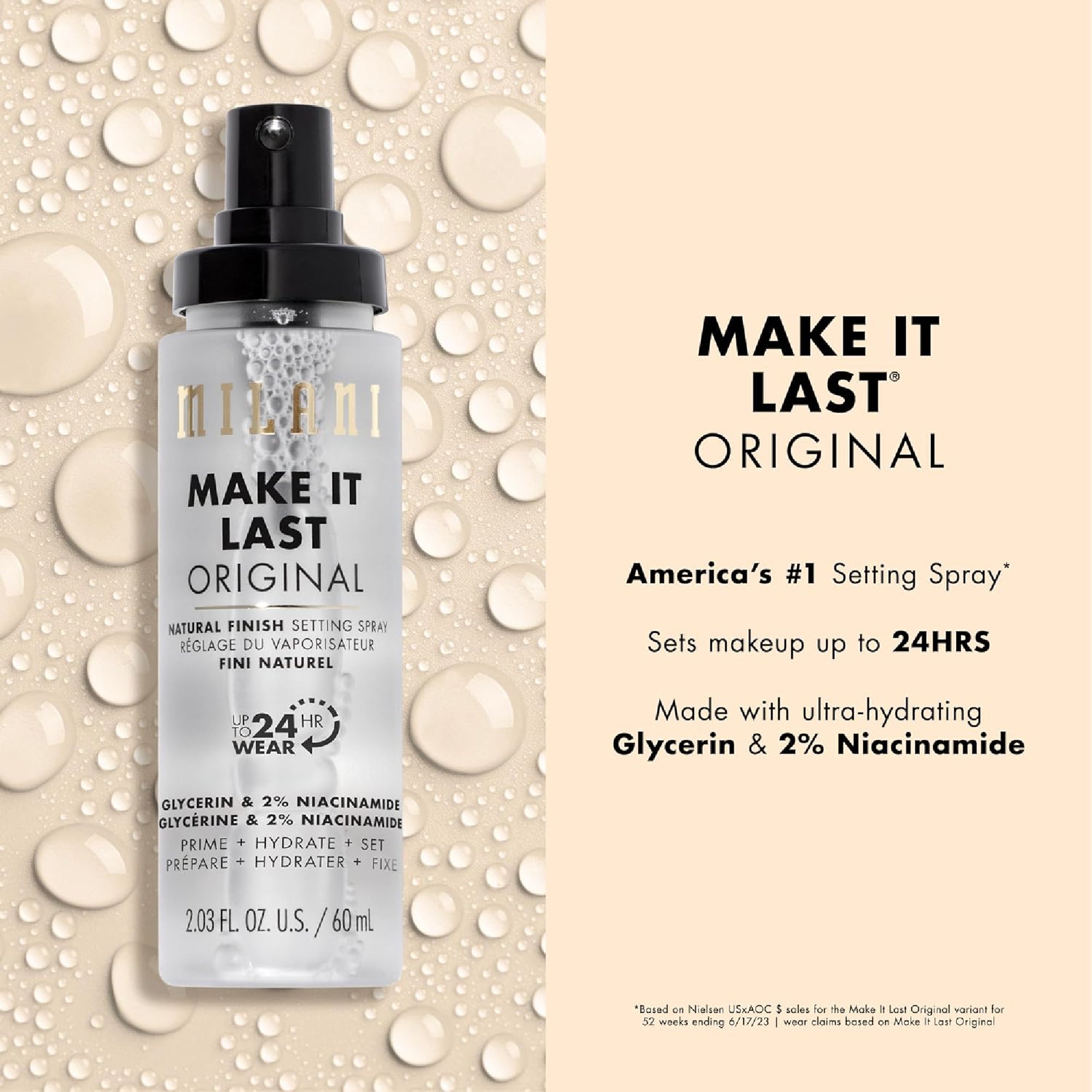 Milani Make It Last Setting Spray 60ml travel size natural finish mist