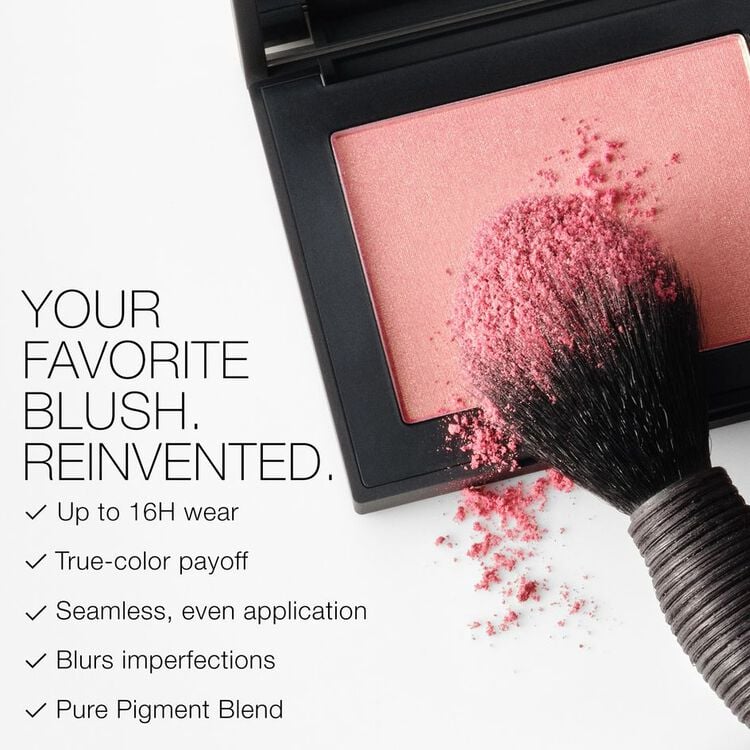 NARS Talc-Free Powder Blush Orgasm on model cheek flush natural glow