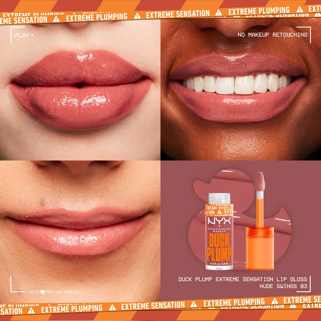 NYX Duck Plump Lip Gloss Nude Swings high pigment nude shade on model