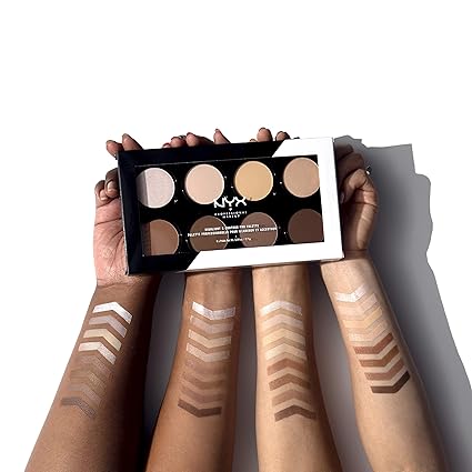 NYX Highlight Contour Pro Palette open compact all eight shades flat lay