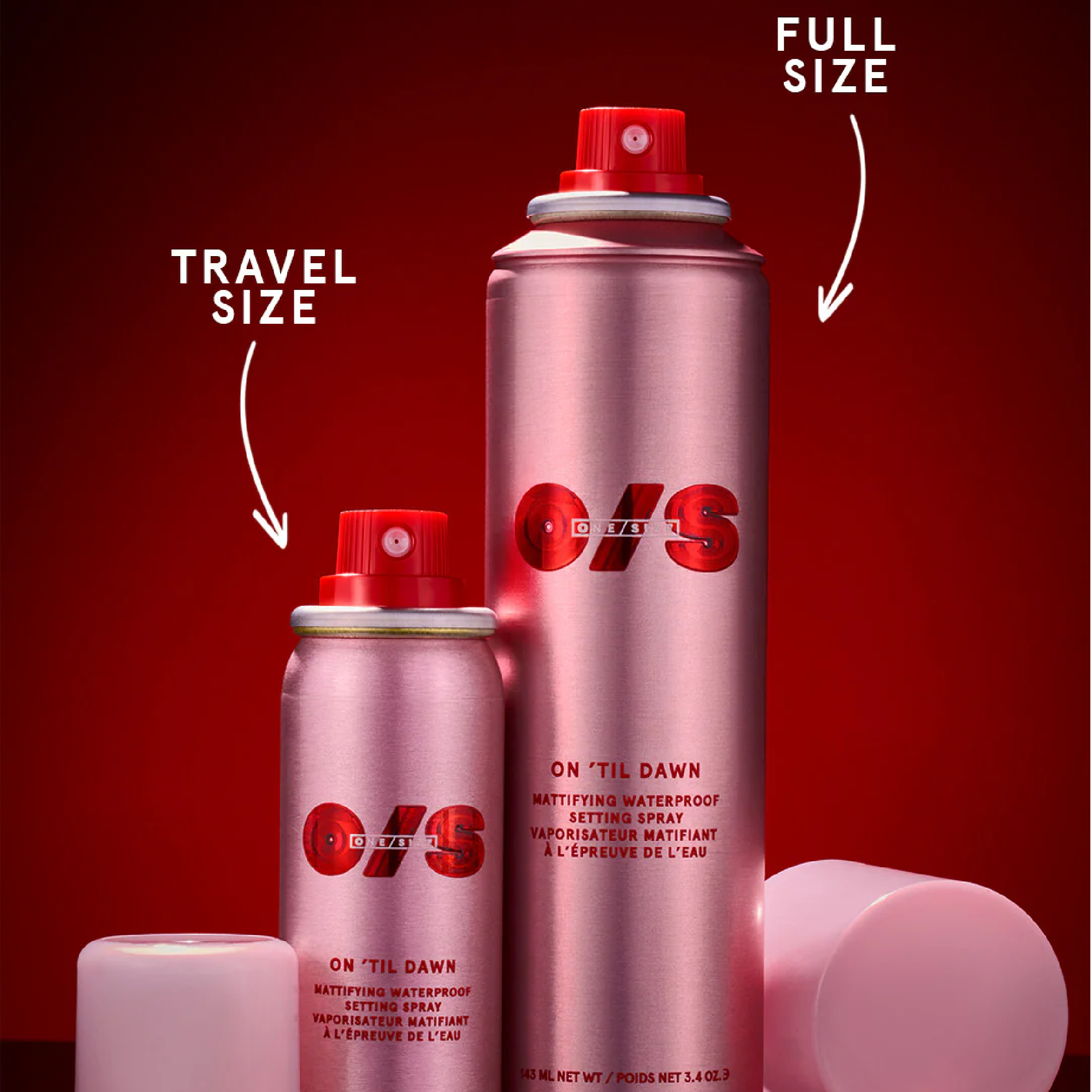 ONE SIZE On Til Dawn Setting Spray before and after shine control matte finish on model