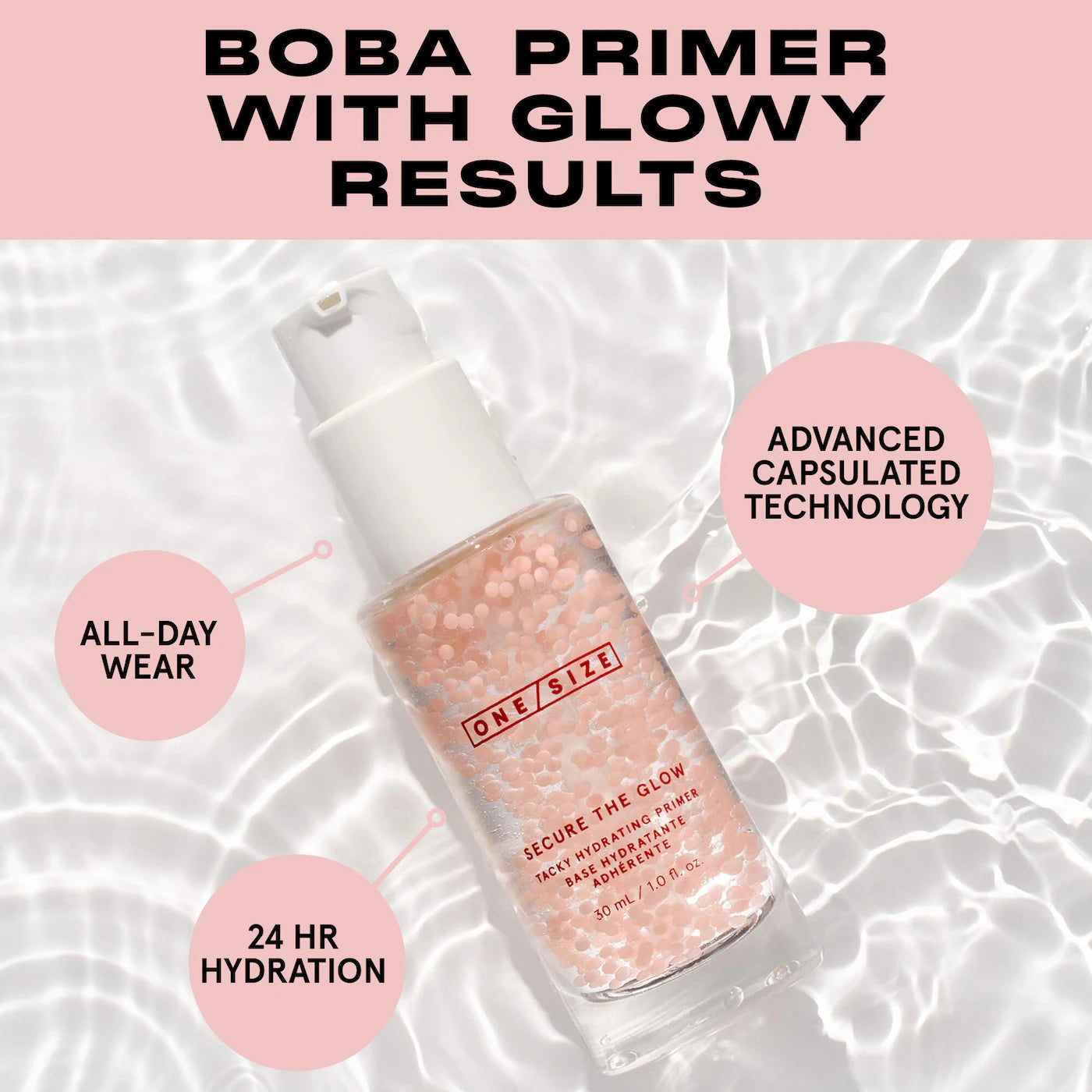 ONE SIZE Secure the Glow Tacky Hydrating Primer gel texture swatch on skin