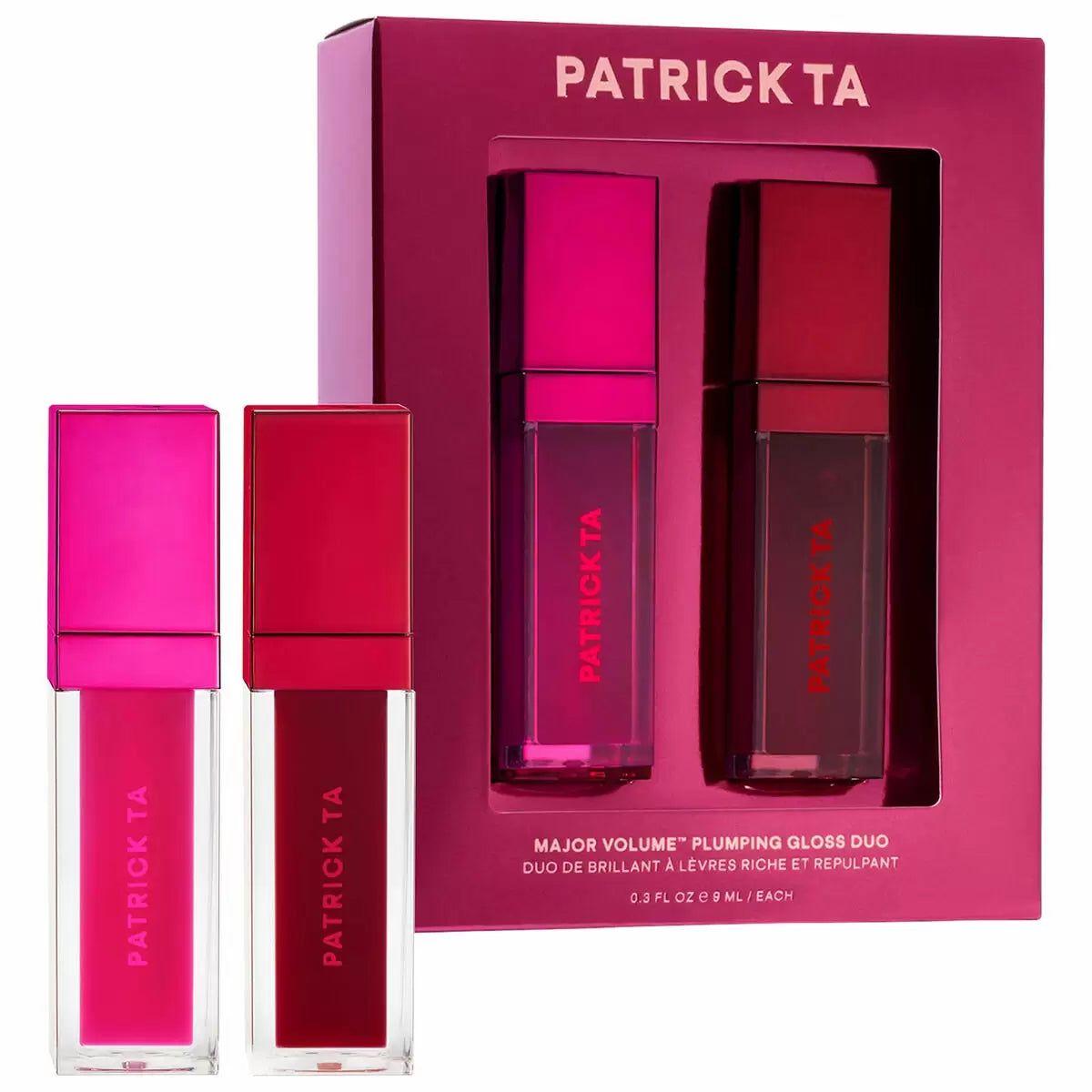 Patrick Ta Major Volume Plumping Gloss Duo both shades open wand applicator