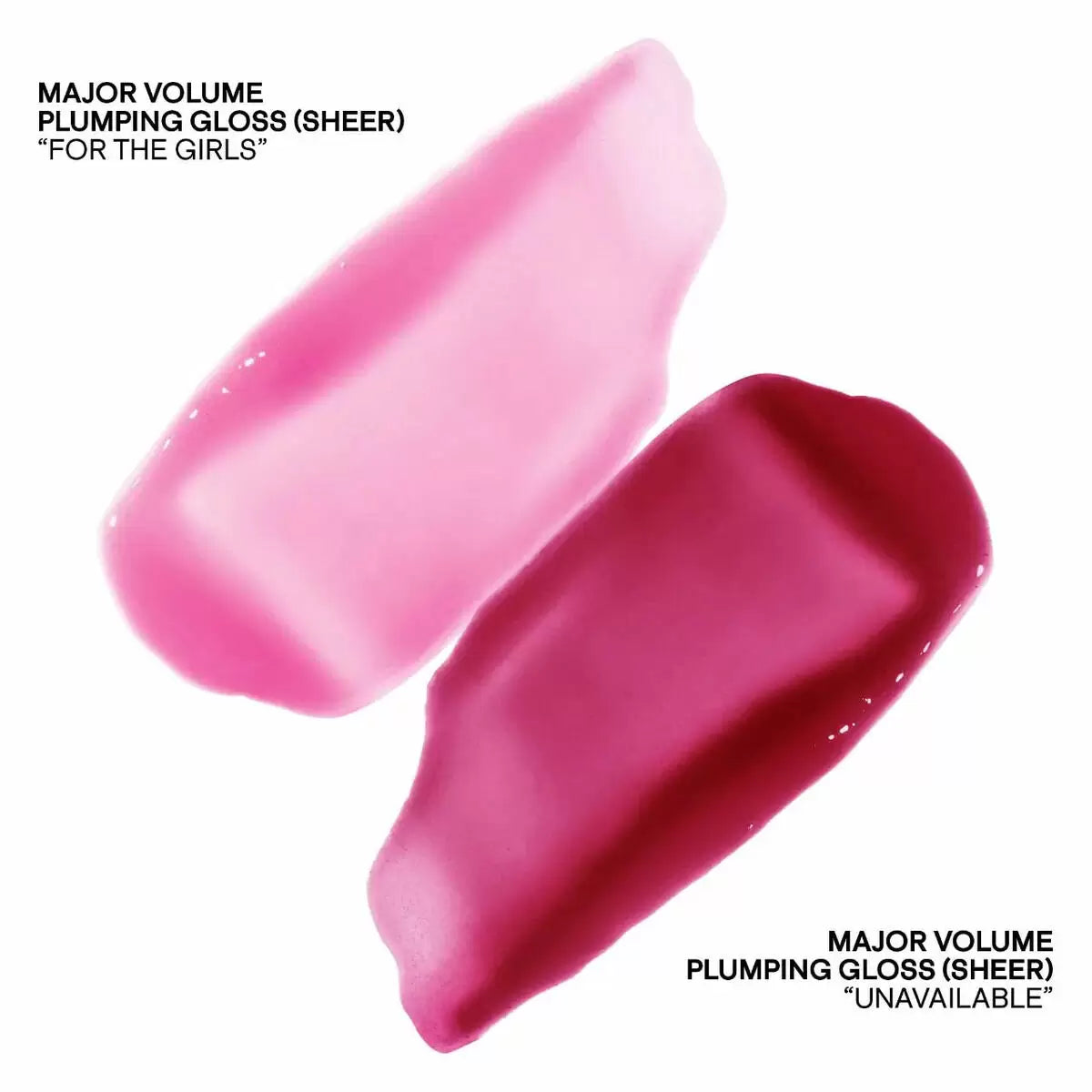 Patrick Ta Major Volume Plumping Gloss Duo shade swatches on lips high shine finish