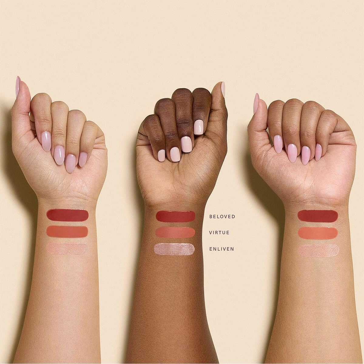 Rare Beauty Mini Blush and Luminize Trio on model cheeks radiant glowing finish