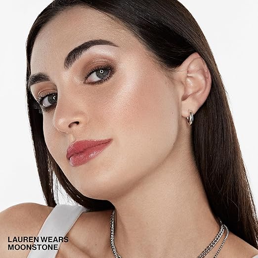 Smashbox x BECCA Skin Perfector Highlighter Rose Quartz shade swatch on cheekbones