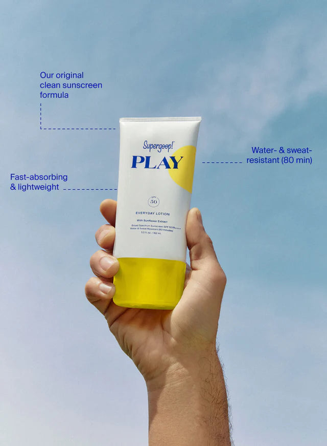 Supergoop PLAY Everyday Lotion SPF 50 before and after no white cast lightweight finish