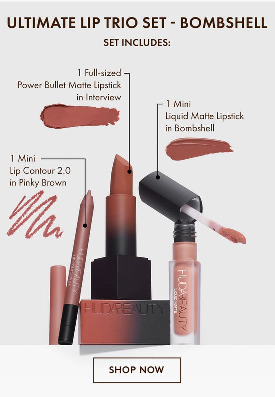 HUDA BEAUTY ULTIMATE LIP TRIO SET BOMBSHELL